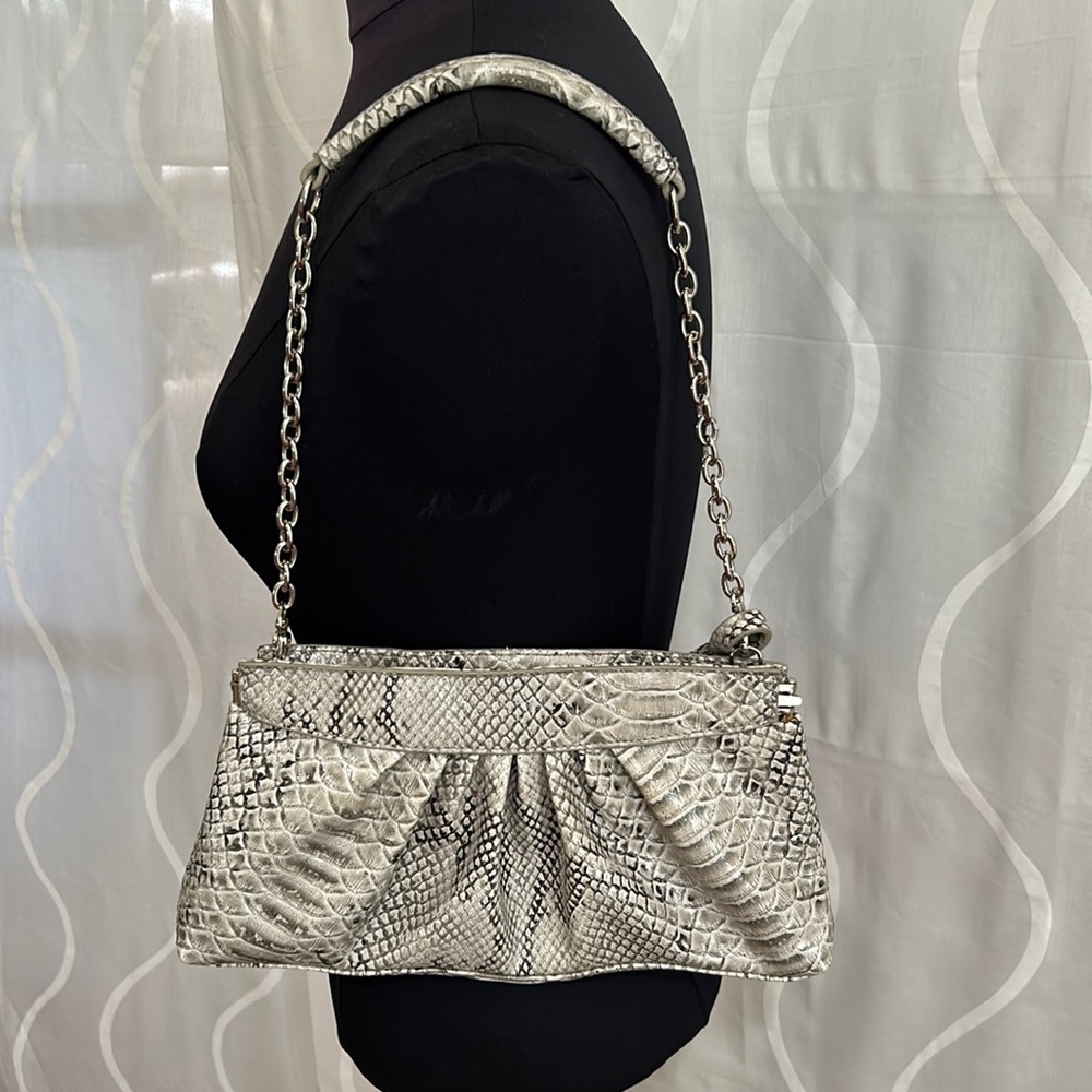 Worthington, Gray & Black, Snakeskin Purse with Chainlink Strap